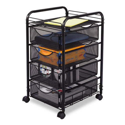 Onyx Mesh Mobile File with Four Supply Drawers, Metal, 1 Shelf, 4 Drawers, 15.75" x 17" x 27", Black-(SAF5214BL)