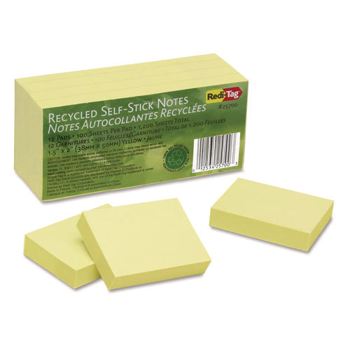 100% Recycled Self-Stick Notes, 1.5" x 2", Yellow, 100 Sheets/Pad, 12 Pads/Pack-(RTG25700)