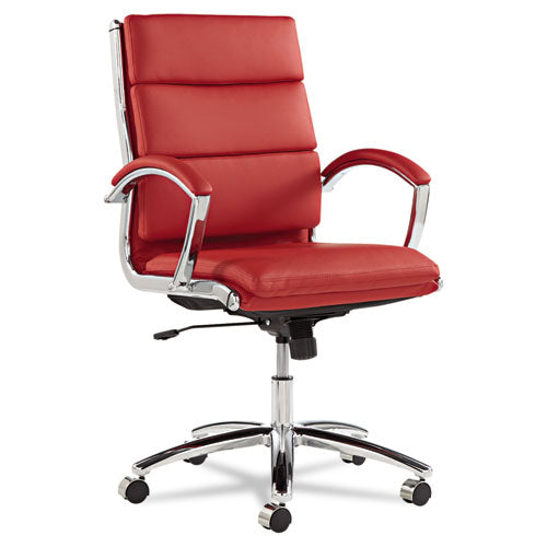 Alera Neratoli Mid-Back Slim Profile Chair, Faux Leather, Supports Up to 275 lb, Red Seat/Back, Chrome Base-(ALENR4239)