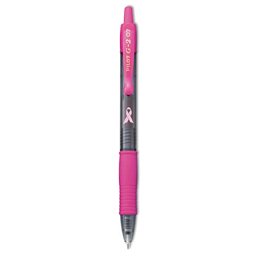 G2 Premium Breast Cancer Awareness Gel Pen, Retractable, Fine 0.7 mm, Black Ink, Translucent Pink Barrel, Dozen-(PIL31332)