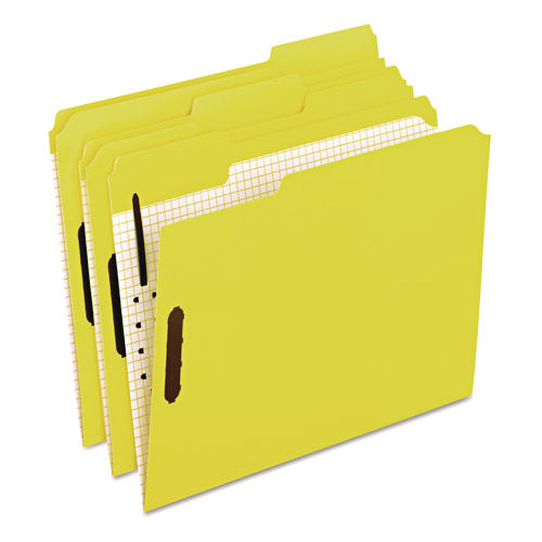 Colored Classification Folders with Embossed Fasteners, 2 Fasteners, Letter Size, Yellow Exterior, 50/Box-(PFX21309)