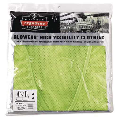 GloWear 8210Z Class 2 Economy Vest, Polyester Mesh, Zipper Closure, 2X-Large to 3X-Large, Lime-(EGO21057)