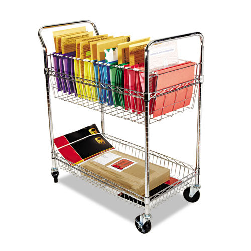 Carry-all Mail Cart, Metal, 1 Shelf, 1 Bin, 34.88" x 18" x 39.5", Silver-(ALEMC3518SR)