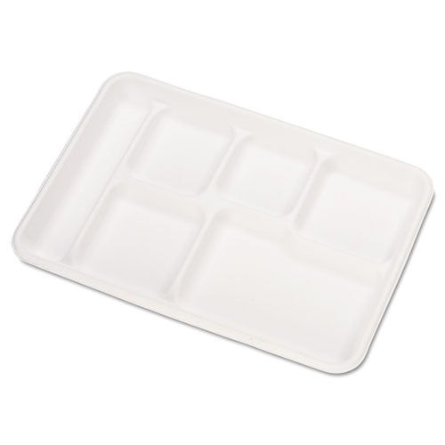 Heavy-Weight Molded Fiber Cafeteria Trays, 6-Compartment, 12.5 x 8.5, White, Paper, 500/Carton-(HUH22021CT)