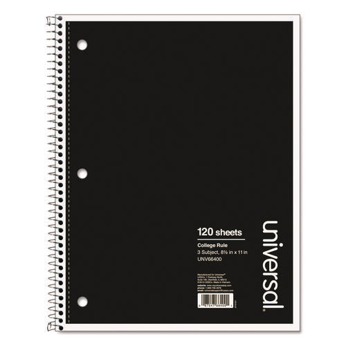 Wirebound Notebook, 3-Subject, Medium/College Rule, Black Cover, (120) 11 x 8.5 Sheets-(UNV66400)