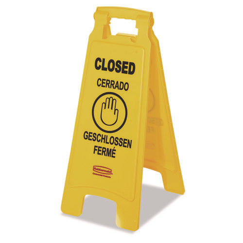 Multilingual "Closed" Sign, 2-Sided, 11 x 12 x 25, Yellow-(RCP611278YEL)
