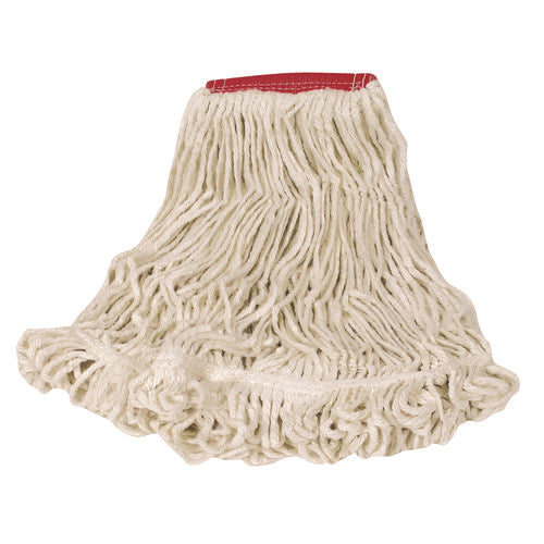 Super Stitch Looped-End Wet Mop Head, Cotton/Synthetic, Large Size, Red/White-(RCPD253WHI)