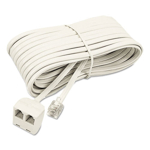 Telephone Extension Cord, Plug/Dual Jack, 25 ft, Ivory-(SOF04130)