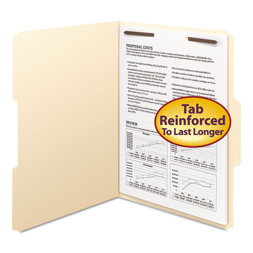 Top Tab Fastener Folders, 1/3-Cut Tabs: Assorted, 0.75" Expansion, 1 Fastener, Letter Size, Manila Exterior, 50/Box-(SMD14534)