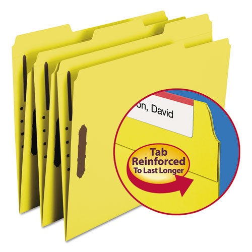 Top Tab Colored Fastener Folders, 0.75" Expansion, 2 Fasteners, Letter Size, Yellow Exterior, 50/Box-(SMD12940)