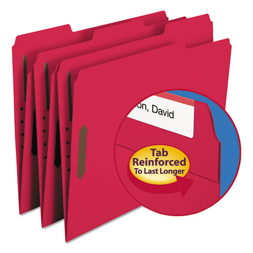 Top Tab Colored Fastener Folders, 0.75" Expansion, 2 Fasteners, Letter Size, Red Exterior, 50/Box-(SMD12740)