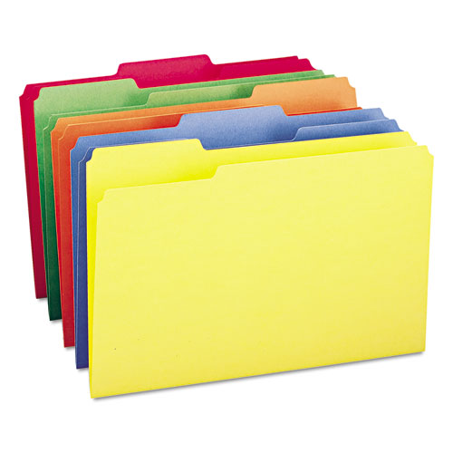 Colored File Folders, 1/3-Cut Tabs: Assorted, Legal Size, 0.75" Expansion, Assorted Colors, 100/Box-(SMD16943)