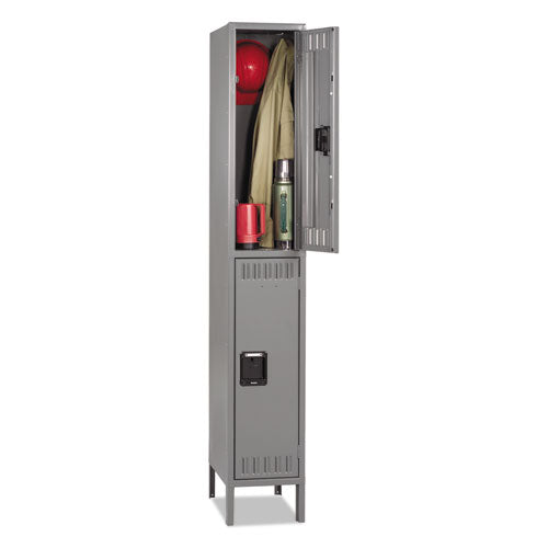 Double Tier Locker with Legs, Single Stack, 12w x 18d x 78h, Medium Gray-(TNNDTS1218361MG)