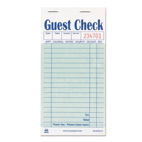 Guest Check Pad, 17 Lines, Two-Part Carbon, 3.5 x 6.7, 50 Forms/Pad, 50 Pads/Carton-(RPPGC60002)
