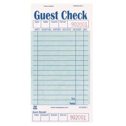 Guest Check Pad with Ruled Back, 15 Lines, One-Part (No Copies), 3.5 x 6.7, 50 Forms/Pad, 50 Pads/Carton-(RPPGC36321)