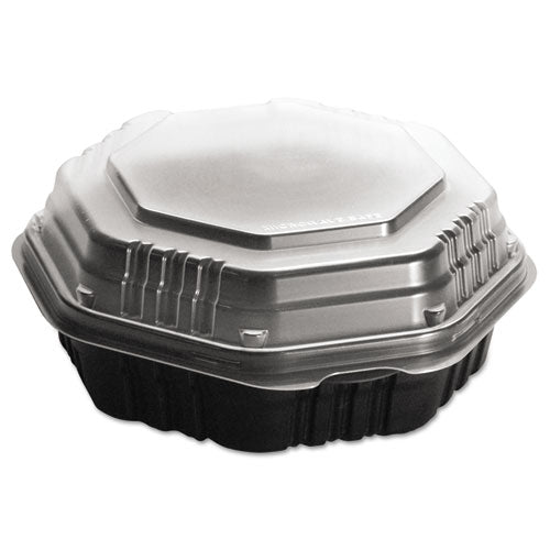 OctaView Hinged-Lid Hot Food Containers, 31 oz, 9.55 x 9.1 x 3, Black/Clear, Plastic, 100/Carton-(SCC809011PP94)