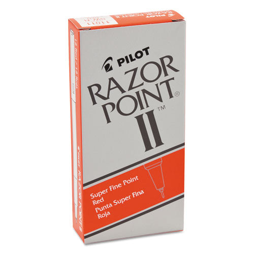 Razor Point II Super Fine Line Porous Point Pen, Stick, Extra-Fine 0.2 mm, Red Ink, Red Barrel, Dozen-(PIL11011)