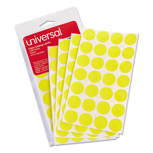 Self-Adhesive Removable Color-Coding Labels, 0.75" dia, Yellow, 28/Sheet, 36 Sheets/Pack-(UNV40114)