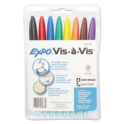 Vis-a-Vis Wet Erase Marker, Fine Bullet Tip, Assorted Colors, 8/Set-(SAN2134345)