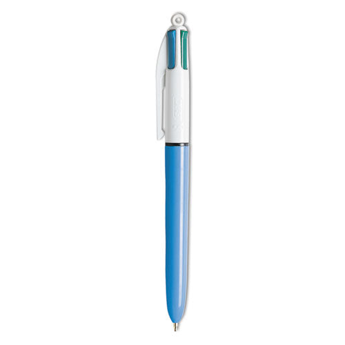 4-Color Multi-Function Ballpoint Pen, Retractable, Medium 1 mm, Black/Blue/Green/Red Ink, Blue Barrel-(BICMM11)