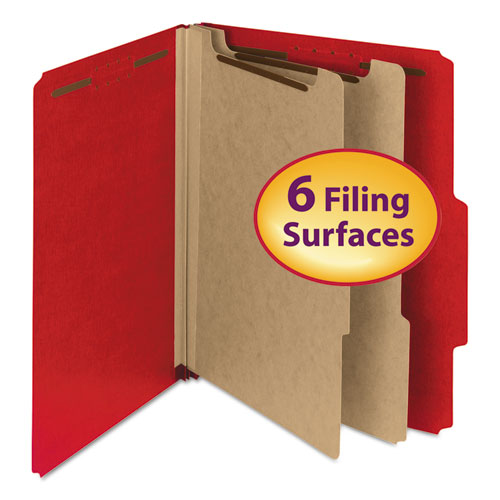 Recycled Pressboard Classification Folders, 2" Expansion, 2 Dividers, 6 Fasteners, Letter Size, Bright Red, 10/Box-(SMD14061)