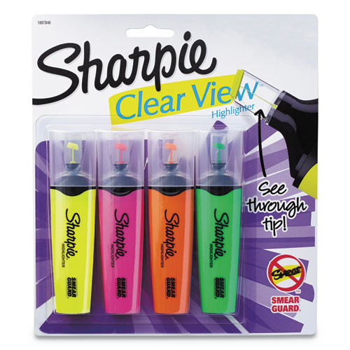 Clearview Tank-Style Highlighter, Assorted Ink Colors, Chisel Tip, Randomly Assorted Barrel Colors, 4/Set-(SAN1912769)