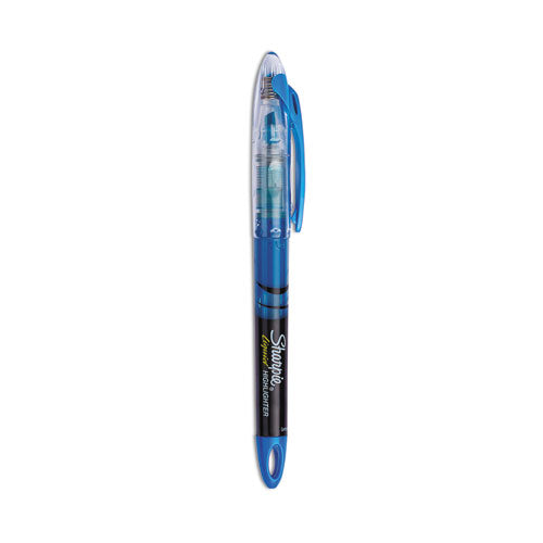 Liquid Pen Style Highlighters, Fluorescent Blue Ink, Chisel Tip, Blue/Black/Clear Barrel, Dozen-(SAN1754467)