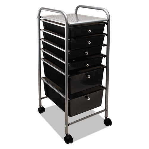 Portable Drawer Organizer, Metal, 1 Shelf, 6 Drawers, 13" x 15.38" x 32.13", Matte Gray/Smoke-(AVT34005)
