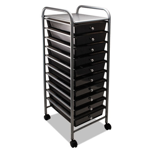 Portable Drawer Organizer, Metal, 1 Shelf, 10 Drawers, 13" x 15.38" x 37.75", Matte Gray/Smoke-(AVT34007)