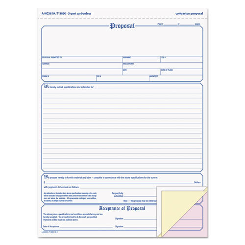 Contractor Proposal Form, Three-Part Carbonless, 8.5 x 11.44, 50 Forms Total-(ABFNC3819)
