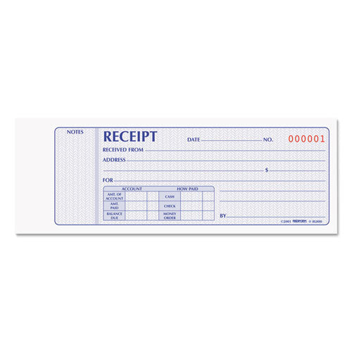 Receipt Book, Two-Part Carbonless, 7 x 2.75, 4 Forms/Sheet, 100 Forms Total-(RED8L800)