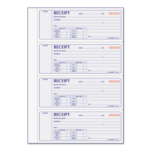 Receipt Book, Two-Part Carbonless, 7 x 2.75, 4 Forms/Sheet, 400 Forms Total-(RED8L816)