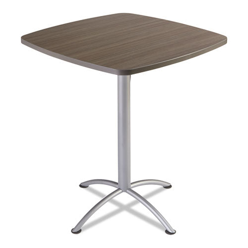 iLand Table, Bistro-Height, Square Top, Contoured Edges, 36w x 36d x 42h, Natural Teak/Silver-(ICE69757)