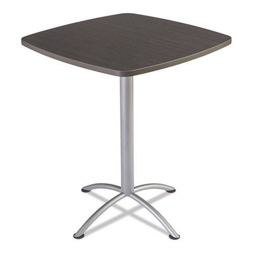 iLand Table, Bistro-Height, Square Top, Contoured Edges, 36w x 36d x 42h, Gray Walnut/Silver-(ICE69754)