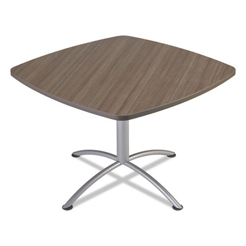 iLand Table, Cafe-Height, Square Top, Contoured Edges, 42w x 42d x 29h, Natural Teak/Silver-(ICE69747)
