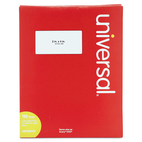 White Labels, Inkjet/Laser Printers, 2 x 4, White, 10/Sheet, 100 Sheets/Box-(UNV80107)