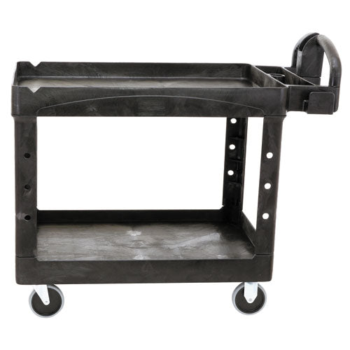 Heavy-Duty Utility Cart with Lipped Shelves, Plastic, 2 Shelves, 500 lb Capacity, 25.9" x 45.2" x 32.2", Black-(RCP452088BK)