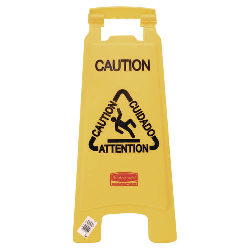 Multilingual "Caution" Floor Sign,  11 x 12 x 25, Bright Yellow-(RCP611200YW)