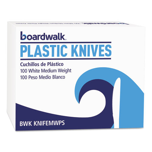 Mediumweight Polystyrene Cutlery, Knife, White, 10 Boxes of 100/Carton-(BWKKNIFEMWPSCT)