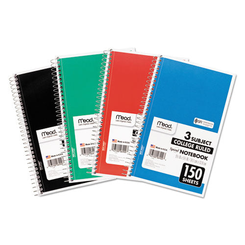 Spiral Notebook, 3-Subject, Medium/College Rule, Randomly Assorted Cover Color, (150) 9.5 x 5.5 Sheets-(MEA06900)