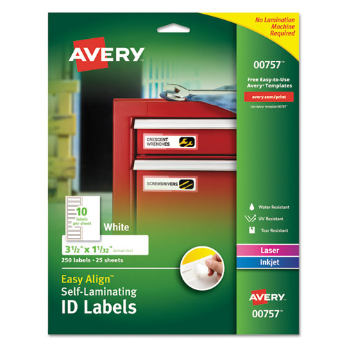 Self-Laminating ID Labels, Inkjet/Laser Printers, 1.332 x 3.5, White, 10/Sheet, 25 Sheets/Pack-(AVE00757)