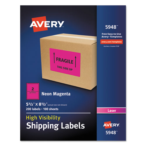 High-Visibility Permanent Laser ID Labels, 5.5 x 8.5, Neon Magenta, 200/Box-(AVE5948)