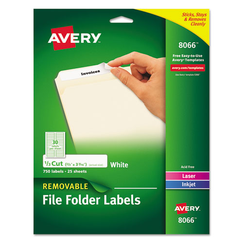 Removable File Folder Labels with Sure Feed Technology, 0.66 x 3.44, White, 30/Sheet, 25 Sheets/Pack-(AVE8066)