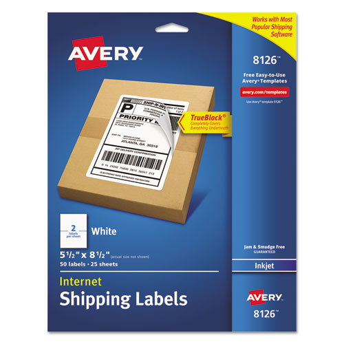 Shipping Labels w/ TrueBlock Technology, Inkjet Printers, 5.5 x 8.5, White, 2/Sheet, 25 Sheets/Pack-(AVE8126)