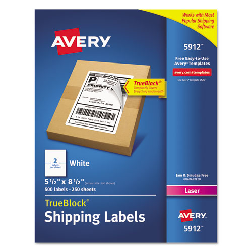 Shipping Labels w/ TrueBlock Technology, Laser Printers, 5.5 x 8.5, White, 2/Sheet, 250 Sheets/Box-(AVE5912)