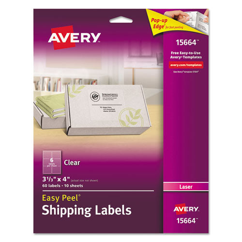 Matte Clear Easy Peel Mailing Labels w/ Sure Feed Technology, Laser Printers, 3.33 x 4, Clear, 6/Sheet, 10 Sheets/Pack-(AVE15664)