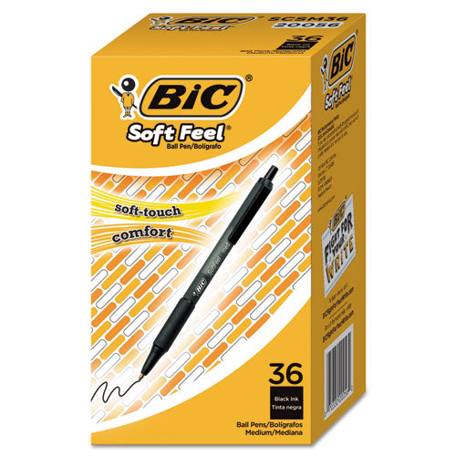 Soft Feel Ballpoint Pen Value Pack, Retractable, Medium 1 mm, Black Ink, Black Barrel, 36/Pack-(BICSCSM361BK)