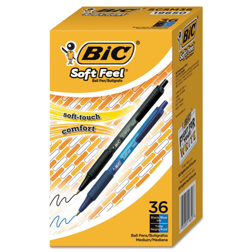 Soft Feel Ballpoint Pen Value Pack, Retractable, Medium 1 mm, Assorted Ink and Barrel Colors, 36/Pack-(BICSCSM361AST)