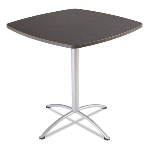 iLand Table, Bistro-Height, Square Top, Contoured Edges, 42w x 42d x 42h, Gray Walnut/Silver-(ICE69764)