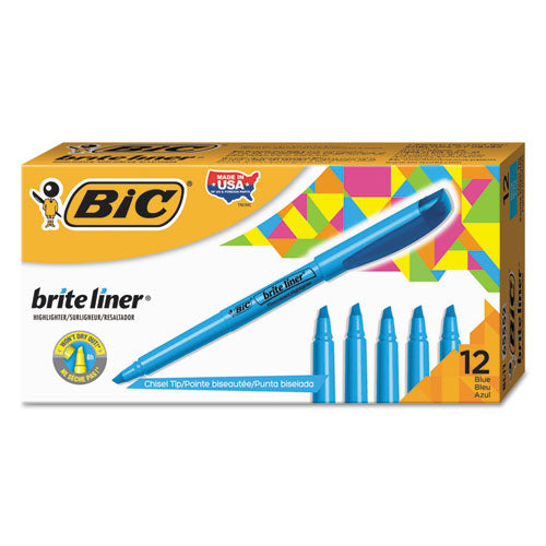 Brite Liner Highlighter, Fluorescent Blue Ink, Chisel Tip, Blue/Black Barrel, Dozen-(BICBL11BE)